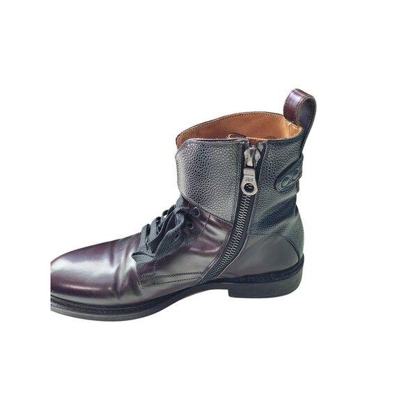 Italian Leather Side Zip Lace-Up Ankle Boots Mens 9 Brown George Brown BILT - Picture 11 of 14